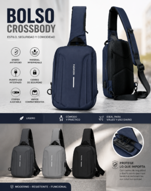 Bolso Crossbody Antirrobo Impermeable con Puerto USB - Protege tus objetos de valor en cada trayecto urbano