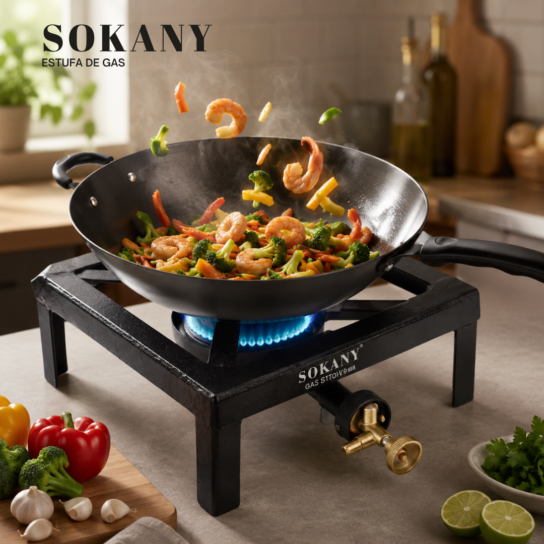 Estufa a gas Sokany 1 puesto con quemador de 9.8 kW - Cocina alimentos rápidamente en interiores y exteriores - Imagen 3