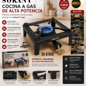 Estufa a gas Sokany 1 puesto con quemador de 9.8 kW - Cocina alimentos rápidamente en interiores y exteriores