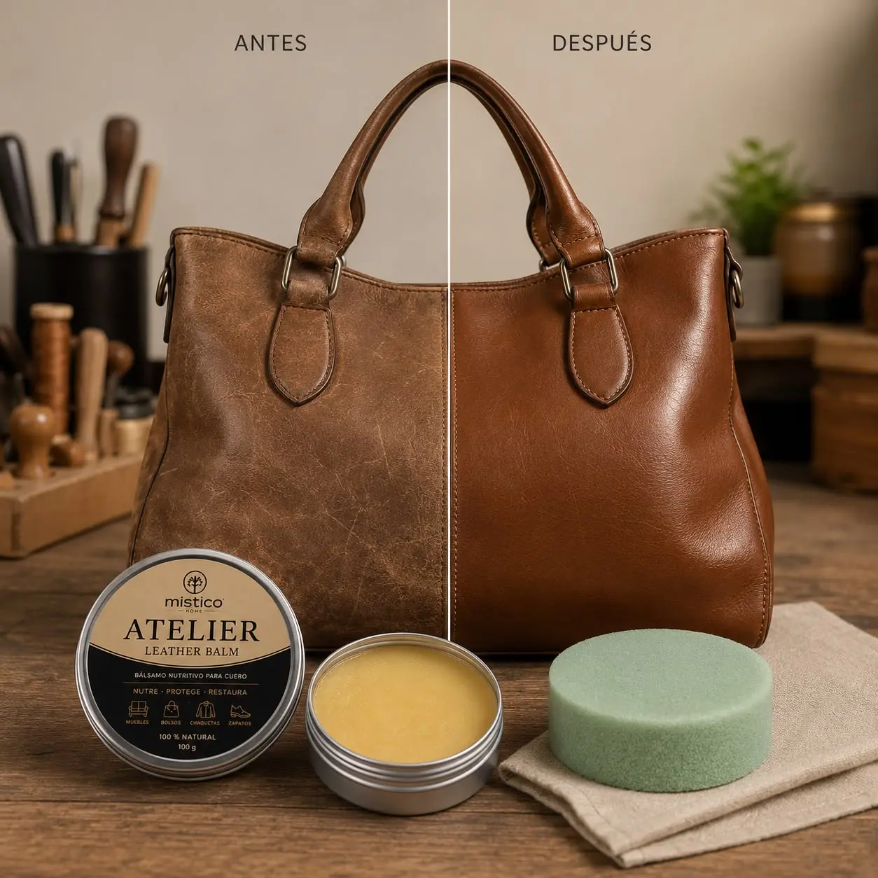 Set x2 Atelier Cera Nutritiva para Cuero con Aceites Naturales - Restaura el color y previene grietas en tus accesorios