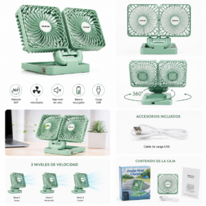 Ventilador Doble Recargable Usb