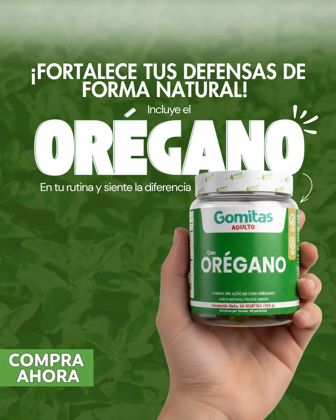 Gomitas masticables de orégano sin azúcar x60 unidades - Fortalecen tu sistema respiratorio y digestivo