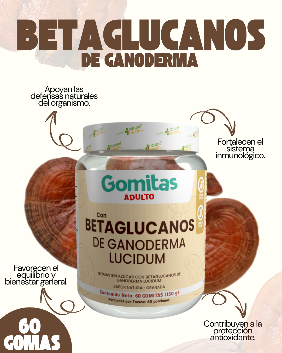 Gomitas de Ganoderma Lucidum con Betaglucanos sin azúcar - Refuerzan tus defensas y bienestar diario