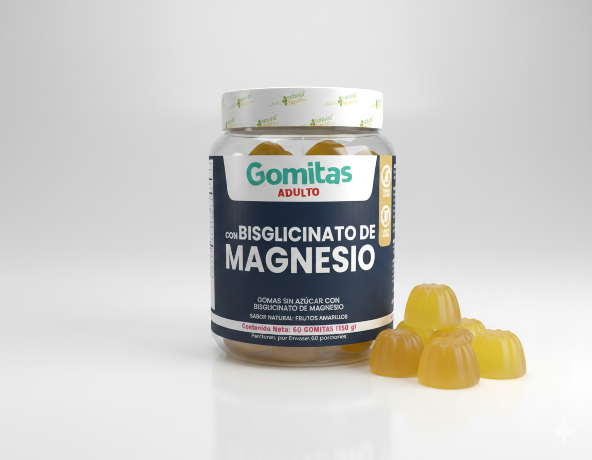 Gomas de Bisglicinato de Magnesio Sin Azúcar 60 Unidades - Mejoras el descanso nocturno y relajas tus músculos