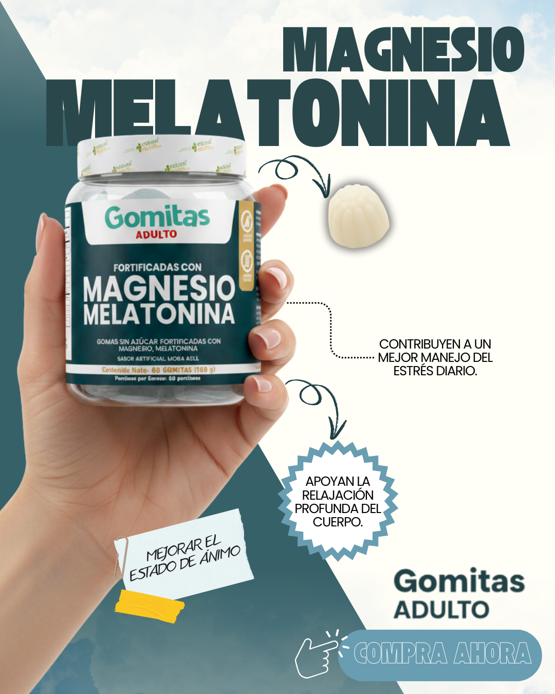 Gomas de Bisglicinato de Magnesio Sin Azúcar 60 Unidades - Mejoras el descanso nocturno y relajas tus músculos