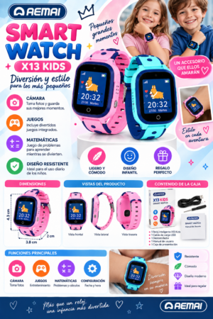 Reloj inteligente infantil X13Kids con juegos y cámara - Mantén a los niños entretenidos y aprendiendo todos los días