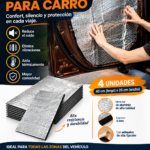 Panel aislante termoacústico plateado de aluminio de 40x25 cm para carro con adhesivo, aplicado en la puerta del vehículo.