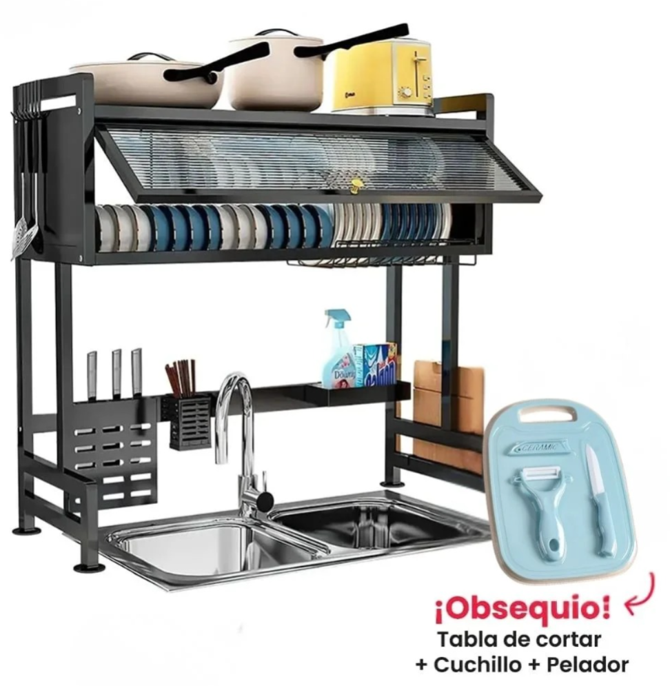 Escurridor de platos sobre fregadero de 65 cm con cubierta - Organiza tu cocina pequeña y protege tu vajilla