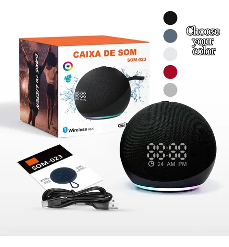 Parlante Bluetooth portátil esférico con reloj digital y luz LED RGB - ambienta tus espacios mientras disfrutas tu música favorita