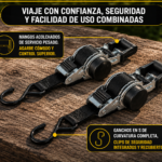 Correa retractil de trinquete para carga de 3 m - Asegura equipaje y bicicletas sin enredos - Imagen 3