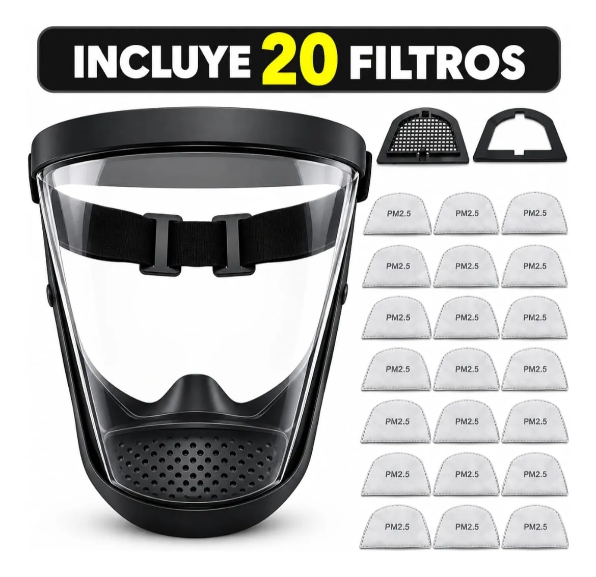 Careta protectora facial de policarbonato con 20 filtros - protege tu rostro contra impactos y polvo durante el trabajo