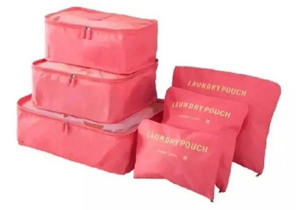 Set de 6 Bolsas Organizadoras de Viaje Salmón Impermeables - Optimizas el espacio de tu maleta eficazmente