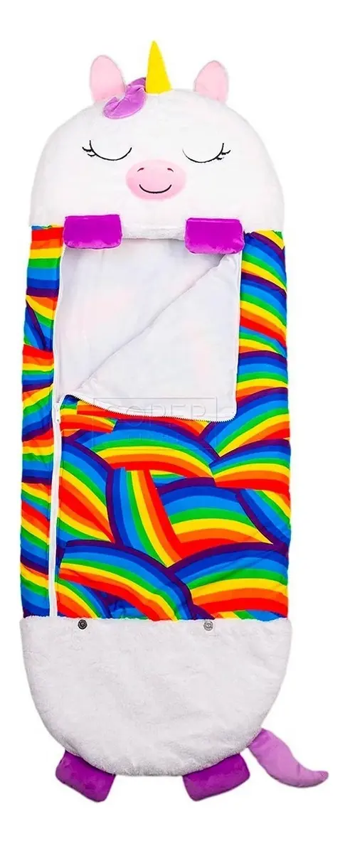 Bolsa de dormir infantil Happy Napper diseño de unicornio blanco con arcoíris y cola morada de 120 cm