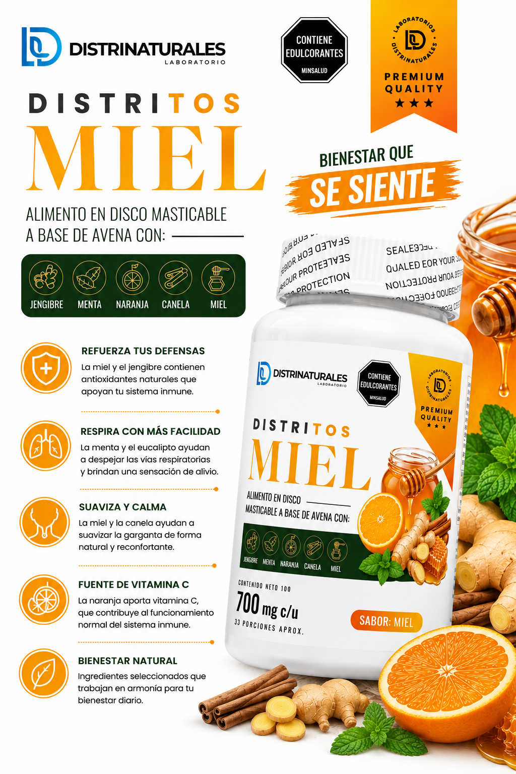 Pastillas masticables de miel jengibre y menta x100 unidades - protegen tu garganta y mejoran el bienestar respiratorio diario