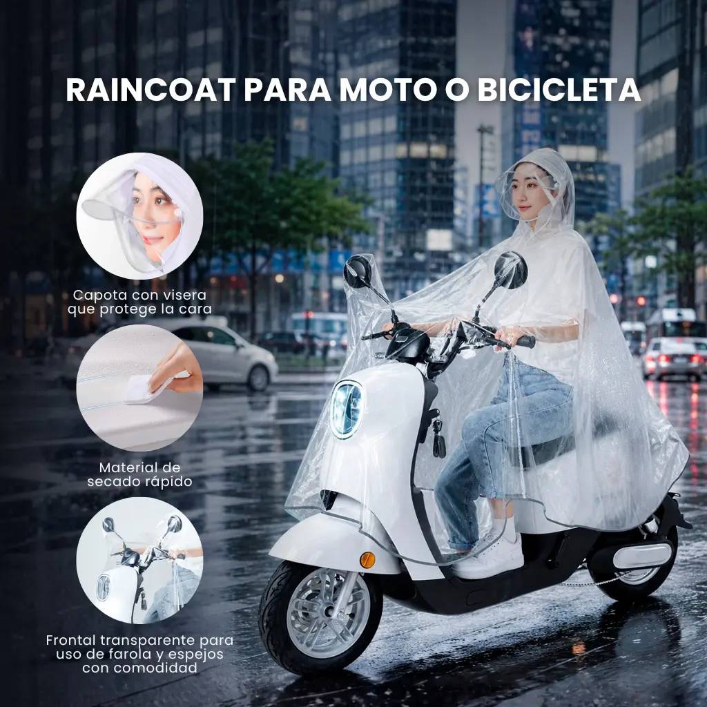 Poncho Lluvia Moto EVA con Capucha Doble Visera y Panel Transparente - Protege a conductor y equipaje manteniéndolos secos en trayectos urbanos bajo lluvia - Imagen 2