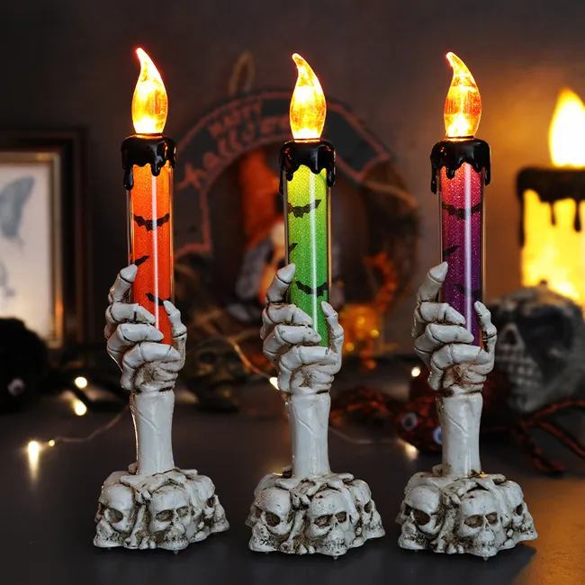 Set x2 Vela LED mano de esqueleto 15 cm decoración Halloween - crea un ambiente gótico seguro en tu hogar
