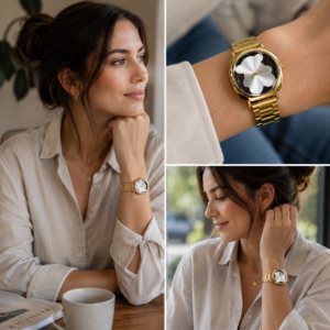 Reloj Tous para dama con caja cuadrada y extensible de acero inoxidable dorado, esfera con diseño de oso icónico, ideal para un estilo elegante y diario.