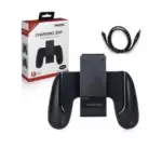 Handgrip ergonómico negro para Joycon de Nintendo Switch con batería de 1800mAh, incluye caja y cable USB sobre fondo blanco.