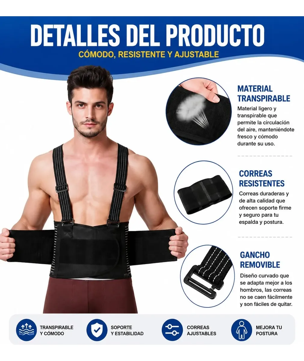 Faja chaleco protector lumbar con correas ajustables para levantamiento - Protege tu espalda baja y mejora tu postura durante entrenamientos pesados