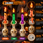 Set x2 Vela LED mano de esqueleto 21 cm decoración gótica Halloween - Ilumina tus espacios con una atmósfera misteriosa sin fuego real