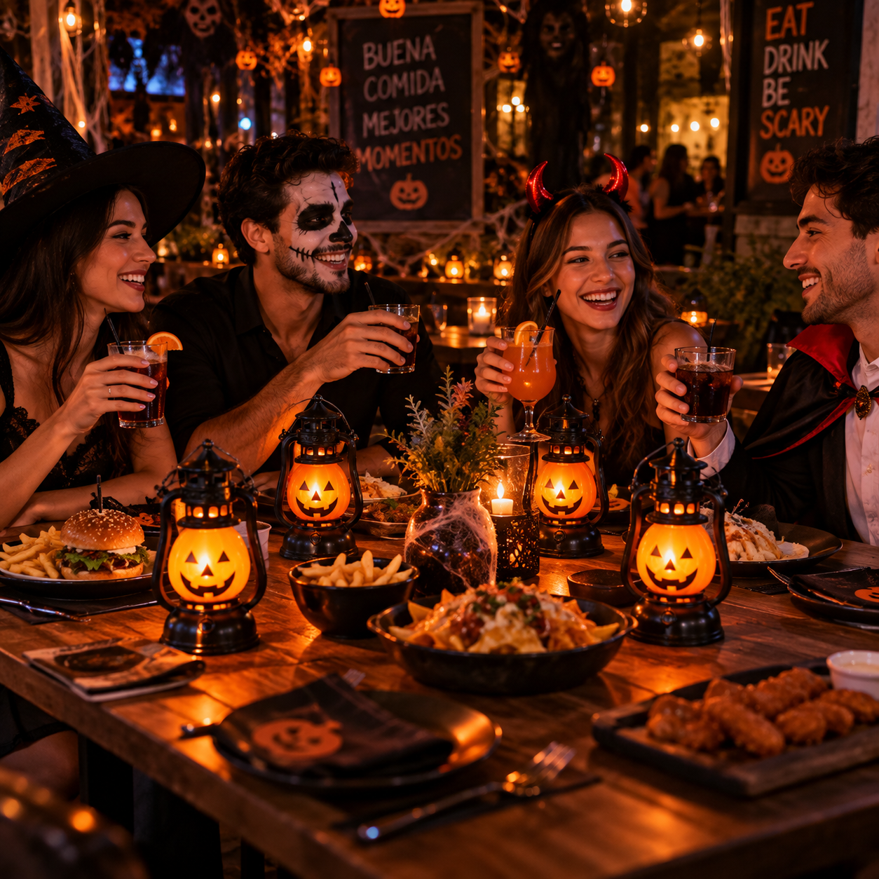 Set x2 Farol encantado de Halloween con luz y sonido para decoración de mesas - Crea una atmósfera festiva inolvidable en tu negocio