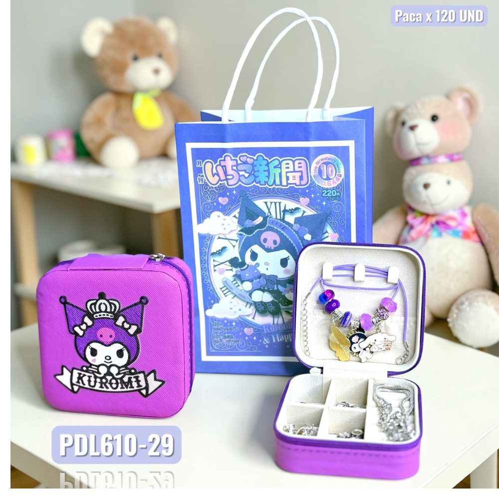 Kit de pulseras Kuromi con dijes infantiles y caja organizadora - Fomenta la creatividad mientras mantiene los accesorios ordenados