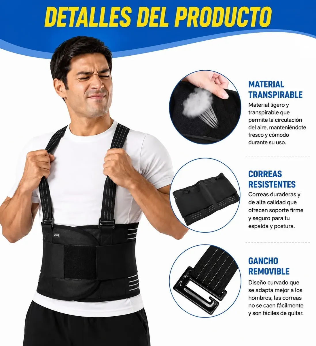 Faja chaleco protector lumbar con correas ajustables para levantamiento - Protege tu espalda baja y mejora tu postura durante entrenamientos pesados