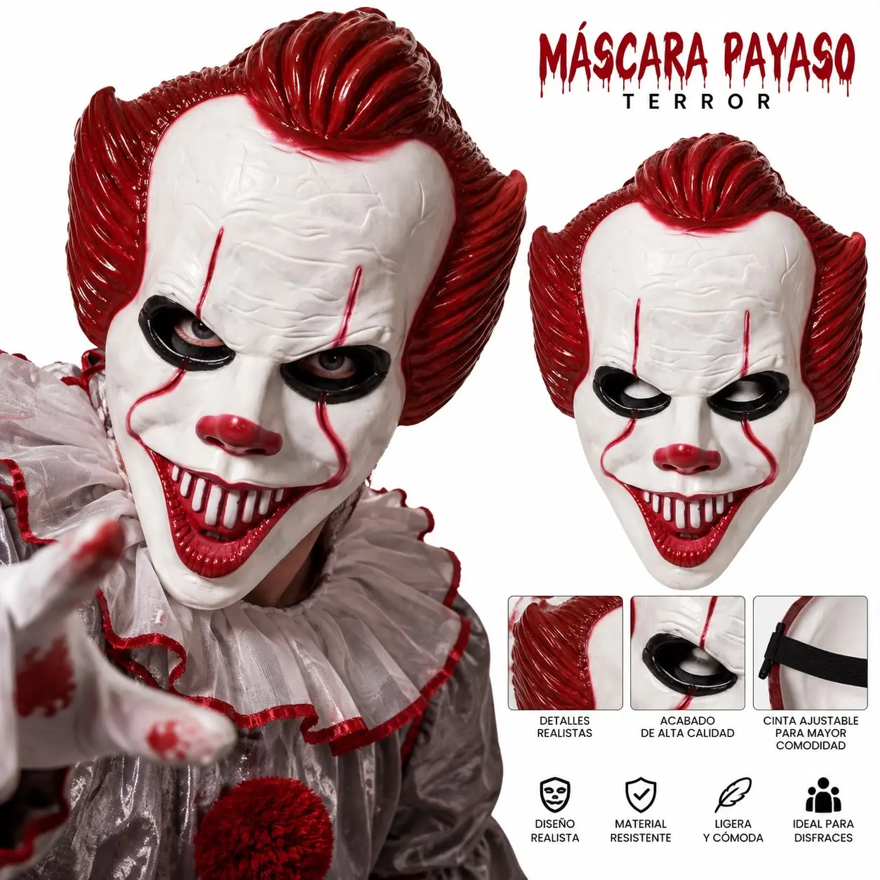 Máscara de payaso terrorífica de It para Halloween - Asusta a todos en fiestas y eventos con un diseño realista