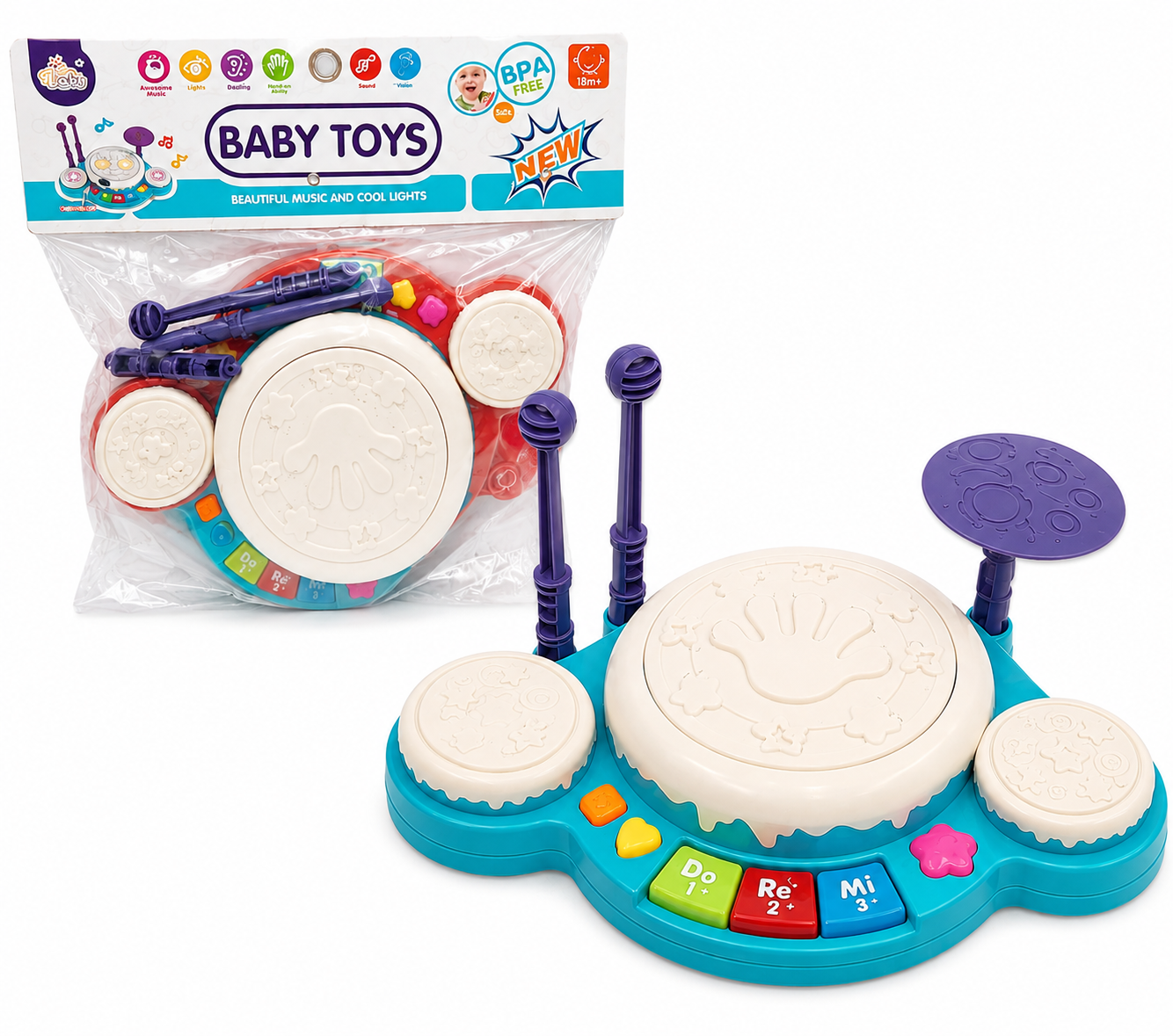 Batería didáctica infantil con luces y sonidos interactivos - Estimula la coordinación motriz y el ritmo musical