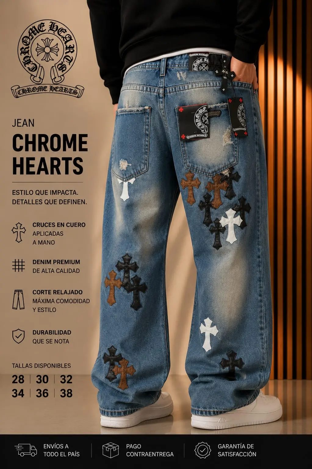 Chrome Hearts Azul Claro Cruces Cuero