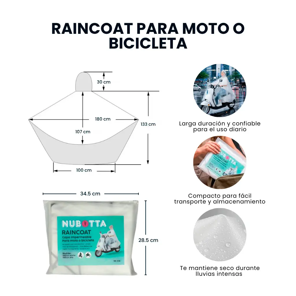 Poncho Lluvia Moto EVA con Capucha Doble Visera y Panel Transparente - Protege a conductor y equipaje manteniéndolos secos en trayectos urbanos bajo lluvia - Imagen 6