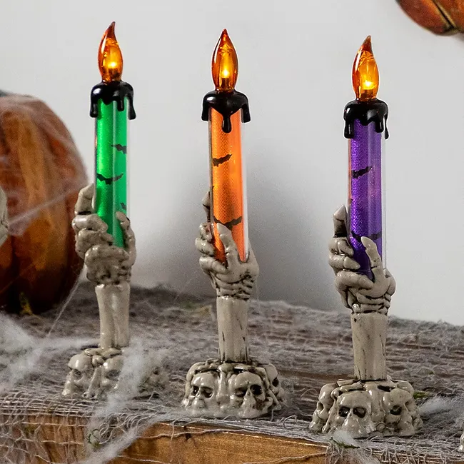 Set x2 Vela LED mano de esqueleto 15 cm decoración Halloween - crea un ambiente gótico seguro en tu hogar