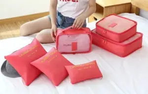 Set de 6 Bolsas Organizadoras de Viaje Salmón Impermeables - Optimizas el espacio de tu maleta eficazmente