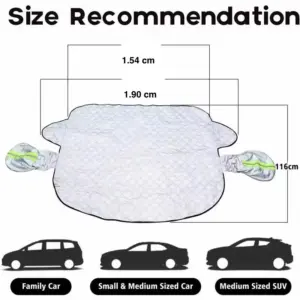Protector térmico plateado acolchado para parabrisas de autos con medidas de 1.90 m y 1.54 m, con fundas para espejos.