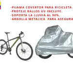 Carpa pijama metalizada plateada para bicicleta, protectora contra rayos UV y lluvia al 90%, con argolla metálica de seguridad.