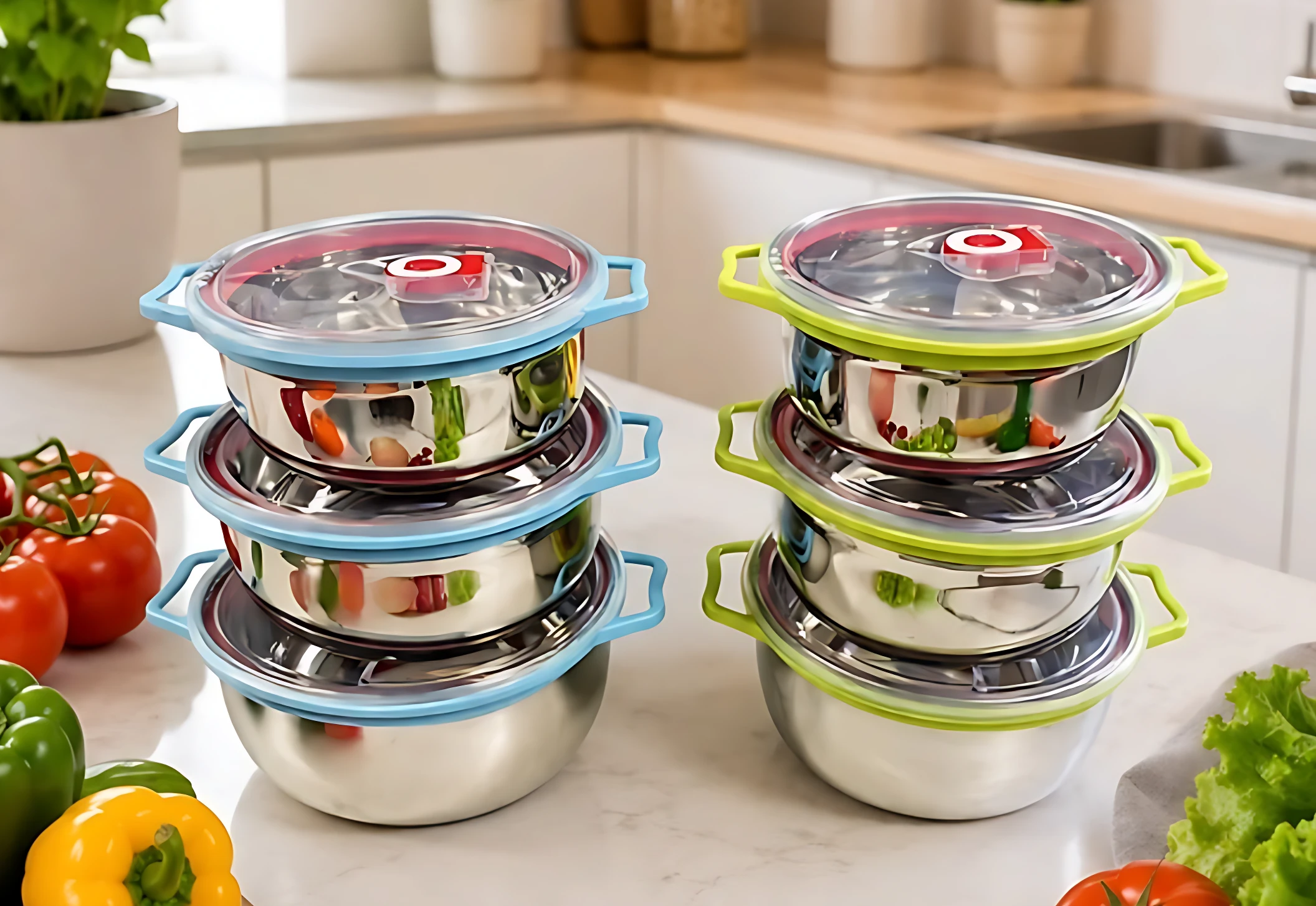 Set de 3 Contenedores en Acero Inoxidable con Tapa Hermetica - Conserva tus Alimentos