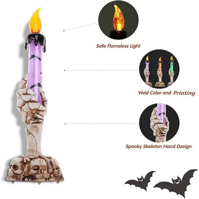 Set x2 Vela LED mano de esqueleto 15 cm decoración Halloween - crea un ambiente gótico seguro en tu hogar