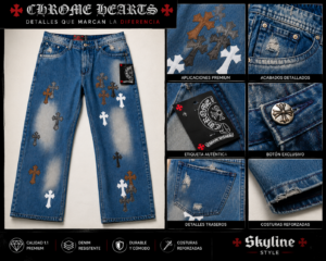 Chrome Hearts Azul Claro Cruces Cuero