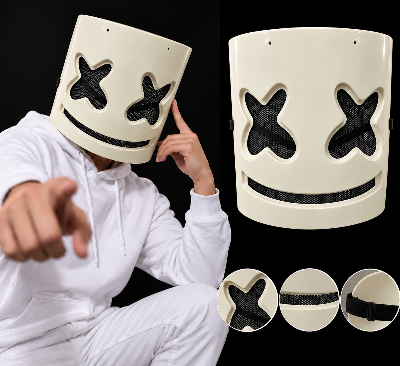 Máscara DJ Marshmello con ajuste cómodo y malla de visión - Destacas en fiestas y festivales con total comodidad