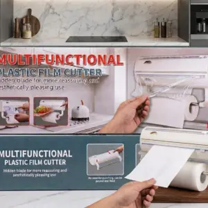 Porta rollos de cocina de pared adhesivo triple para film y aluminio - Organiza tu espacio y corta con precisión sin perforar