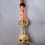 Set x2 Vela LED mano de esqueleto 21 cm decoración gótica Halloween - Ilumina tus espacios con una atmósfera misteriosa sin fuego real - Imagen 6