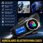 Intercomunicador Bluetooth Motobeat Q58 negro para casco con pantalla LCD, luz LED multicolor, radio FM y resistencia al agua IP65.