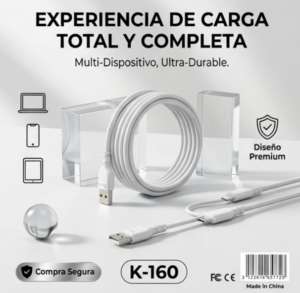 Set x3 Cable cargador múltiple 4 en 1 de 60W para dispositivos - Carga todos tus equipos sin enredos en el escritorio