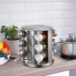 Especiero Condimentero Giratorio X12 en Acero Inoxidable - Organiza tus especias con un solo giro