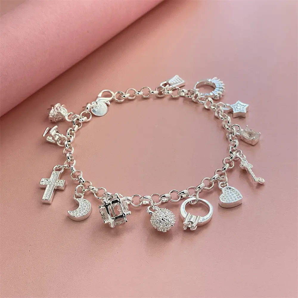 Pulsera de dijes colgantes de aleación con baño de rodio - Expresa tus metas personales y resalta tu estilo diario