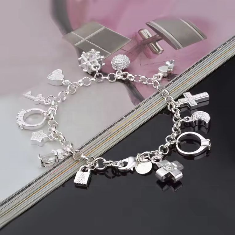 Pulsera de dijes colgantes de aleación con baño de rodio - Expresa tus metas personales y resalta tu estilo diario