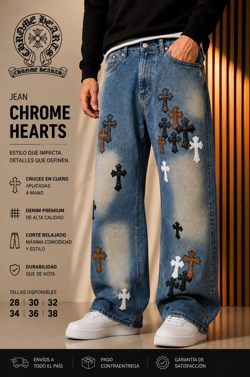 Chrome Hearts Azul Claro Cruces Cuero