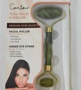Rodillo facial masajeador de piedra jade natural de doble cabezal en su empaque original
