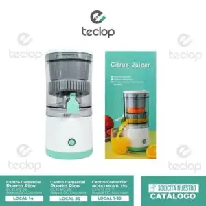Extractor eléctrico de cítricos blanco y menta con vaso exprimidor transparente