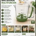 Taza mezcladora automática transparente de 800 ml con aspa verde y asa ergonómica